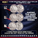 3 Coin Walking Liberty Half Dollar 50c All Mint P,D,S Set Random Year