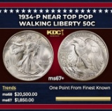 1934-p Walking Liberty Half Dollar Near Top Pop 50c ms67+ SEGS