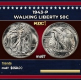 1943-p Walking Liberty Half Dollar 50c ms67 SEGS