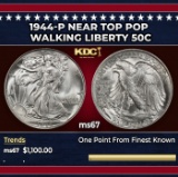 1944-p Walking Liberty Half Dollar Near Top Pop 50c ms67 SEGS