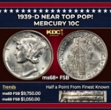 1939-d Mercury Dime Near Top Pop! 10c ms68+ FSB SEGS