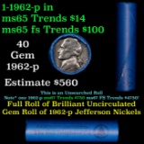 BU Shotgun Jefferson 5c roll, 1962-p 40 pcs Bank $2 Nickel Wrapper