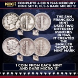 Complete 4 Coin 1945 Mercury Dime Set P, D, S & Rare Micro 'S'