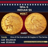 1914-s Gold Indian Half Eagle $5 ms62+ USCG