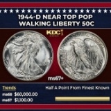 1944-d Walking Liberty Half Dollar Near Top Pop 50c ms67+ SEGS