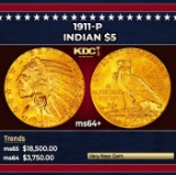 1911-p Gold Indian Half Eagle $5 ms64+ USCG