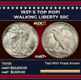 1937-s Walking Liberty Half Dollar TOP POP! 50c ms67+ SEGS