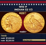 1915-p Gold Indian Quarter Eagle $2 1/2 ms64+ SEGS
