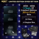 2016-2018 3 Years of Limited Edition Silver Proof Sets - 24 Coins, 3 Complete Sets About 7 oz of siv