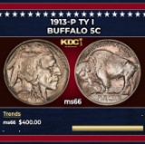 1913-p Ty I Buffalo Nickel 5c Grades ms66