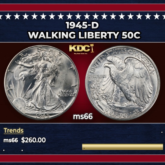 1945-d Walking Liberty Half Dollar 50c Grades ms66