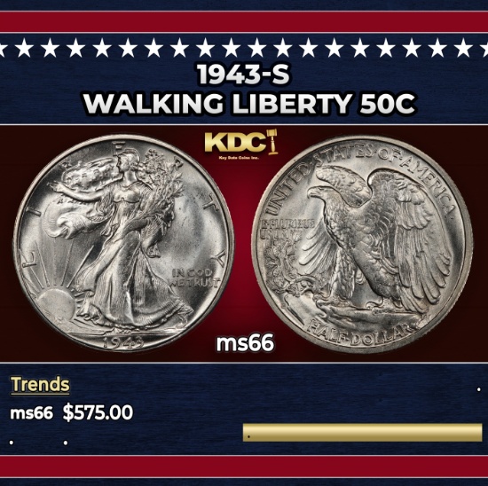1943-s Walking Liberty Half Dollar 50c Grades ms66