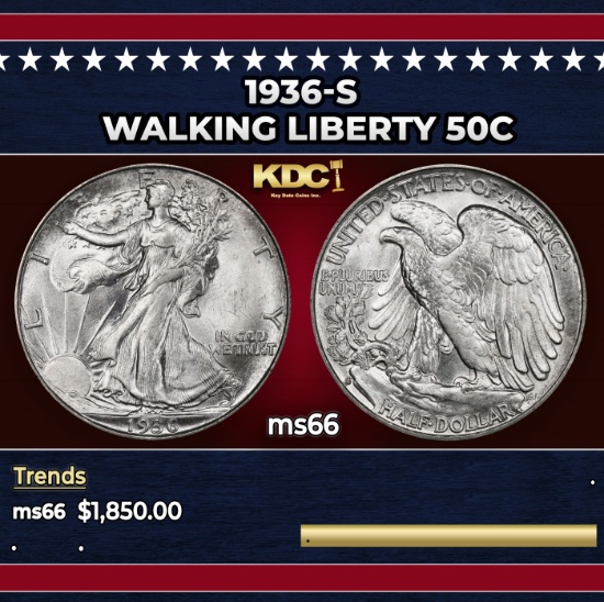 1936-s Walking Liberty Half Dollar 50c ms66 SEGS