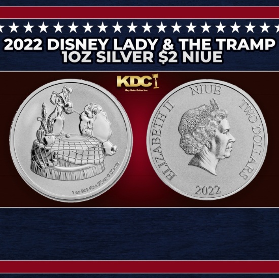 2022 Disney Lady & The Tramp 1oz Silver $2 Niue Grades Ungraded Round