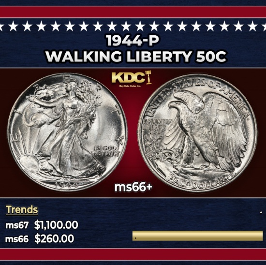 1944-p Walking Liberty Half Dollar 50c ms66+ SEGS