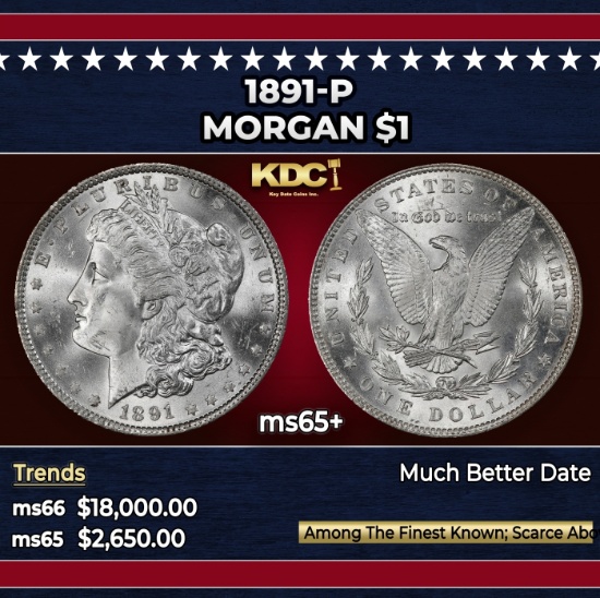 1891-p Morgan Dollar $1 ms65+ SEGS