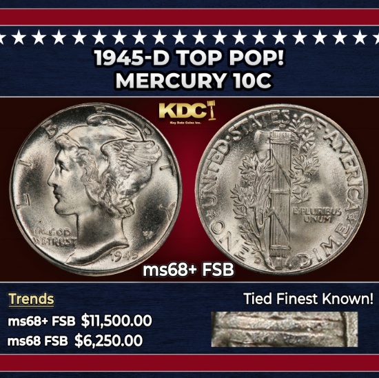 1945-d Mercury Dime TOP POP! 10c ms68+ FSB SEGS