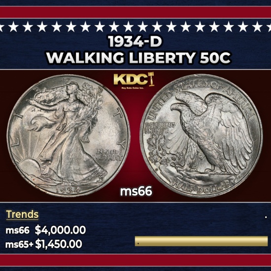 1934-d Walking Liberty Half Dollar 50c ms66 SEGS