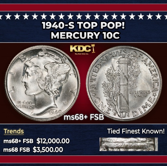 1940-s Mercury Dime TOP POP! 10c ms68+ FSB SEGS