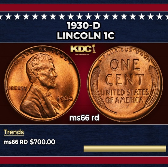 1930-d Lincoln Cent 1c Grades ms66 rd