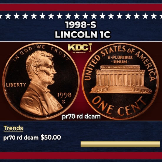 1998-s Proof Lincoln Cent 1c pr70 rd dcam SEGS