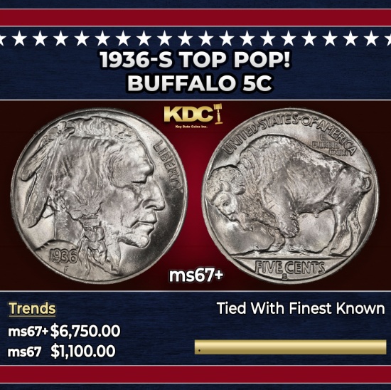 1936-s Buffalo Nickel TOP POP! 5c ms67+ SEGS