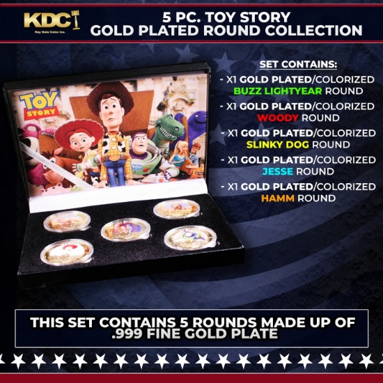5 Coin Disney Pixar Toy Story Gold Plated Round Collection