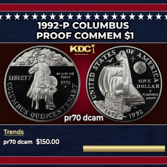 1992-P Columbus Proof Modern Commem Dollar $1 pr70 dcam SEGS
