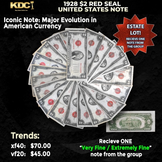 1x 1928 $2 Red Seal United States Note Grades VF/XF
