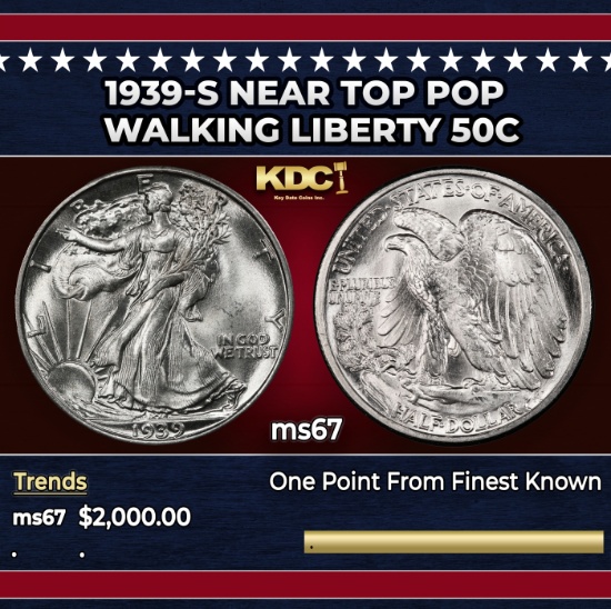 1939-s Walking Liberty Half Dollar Near Top Pop 50c ms67 SEGS