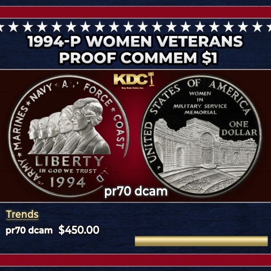 1994-P Women Veterans Proof Modern Commem Dollar $1 pr70 dcam SEGS