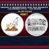 Snoopy & Woodstock Leaf Pile Peanuts Colorized Style - 1 oz Silver Round Round