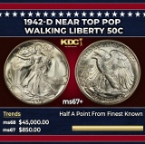 1942-d Walking Liberty Half Dollar Near Top Pop 50c ms67+ SEGS