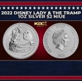 2022 Disney Lady & The Tramp 1oz Silver $2 Niue Grades Ungraded Round