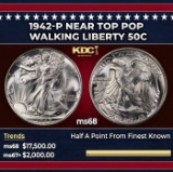 1942-p Walking Liberty Half Dollar Near Top Pop 50c ms68 SEGS