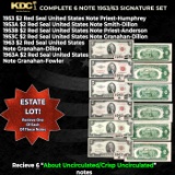 Complete 1953/63 $2 Red Seal United States Note Signature Set 1953, 1953a, 1953b. 1953c, 1963, 1963A