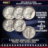 1941-1945 5 Coin Silver Mercury Dime 