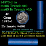 BU Shotgun Jefferson 5c roll, 1973-d 40 pcs Bank $2 Nickel Wrapper