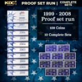 1999-2008 Proof Set Run - 109 Coins, Full 50 State Quarters Run 10 Complete Sets