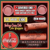 NEW! *WatchmakerÂ’s Hoard* Original Covered End Coca Cola Mixed Lincoln Wheat Cent Roll 1c 50 Coins