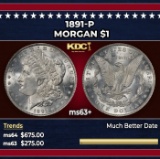 1891-p Morgan Dollar $1 Grades ms63+