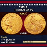 1913-p Gold Indian Quarter Eagle $2 1/2 ms64+ SEGS