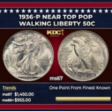 1936-p Walking Liberty Half Dollar Near Top Pop 50c ms67 SEGS
