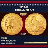 1912-p Gold Indian Quarter Eagle $2 1/2 ms64+ SEGS