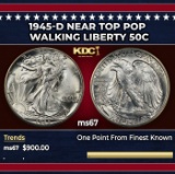 1945-d Walking Liberty Half Dollar Near Top Pop 50c ms67 SEGS