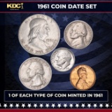 1961 5 Coin Date Set, 1 Of Each Type Of Coin Minted in 1961