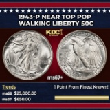 1943-p Walking Liberty Half Dollar Near Top Pop 50c ms67+ SEGS