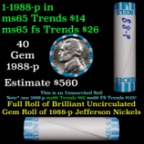 BU Shotgun Jefferson 5c roll, 1988-p 40 pcs Bank $2 Nickel Wrapper