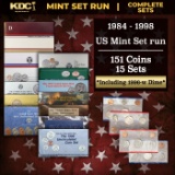 1984-1998 Mint Set Run 151 Coins 15 Complete Sets Including 1996-w Dime