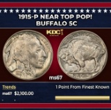 1915-p Buffalo Nickel Near Top Pop! 5c ms67 SEGS